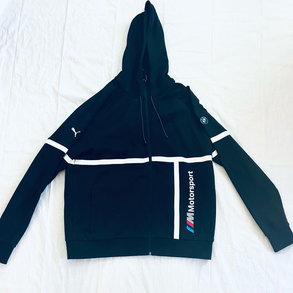 PUMA BMW Sports Men's XL Hoodie Jacket Black Full Zip Sweat Jacket